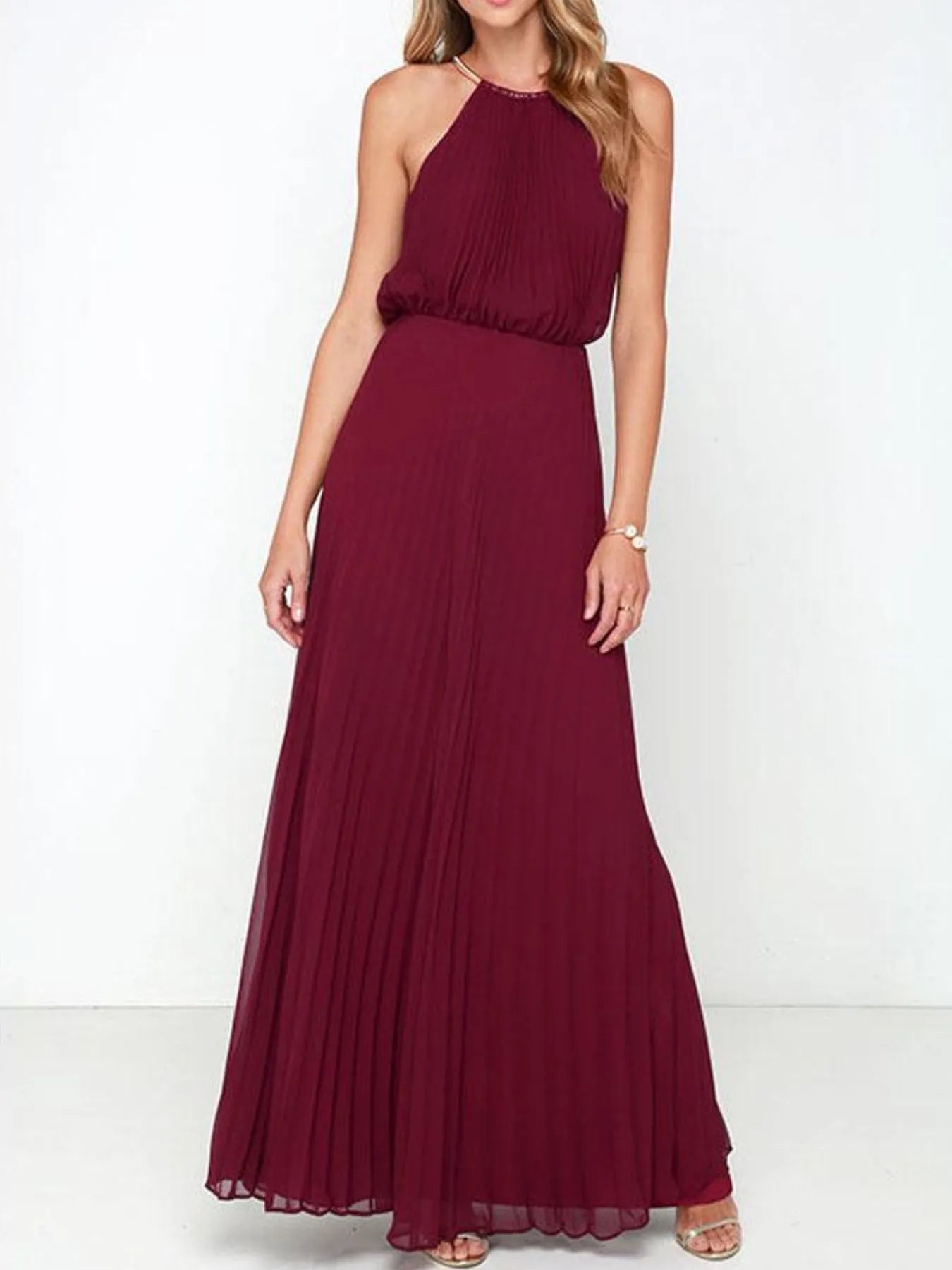 Image of Pleated Sleeveless Maxi Tank Dress | Queeble.shop