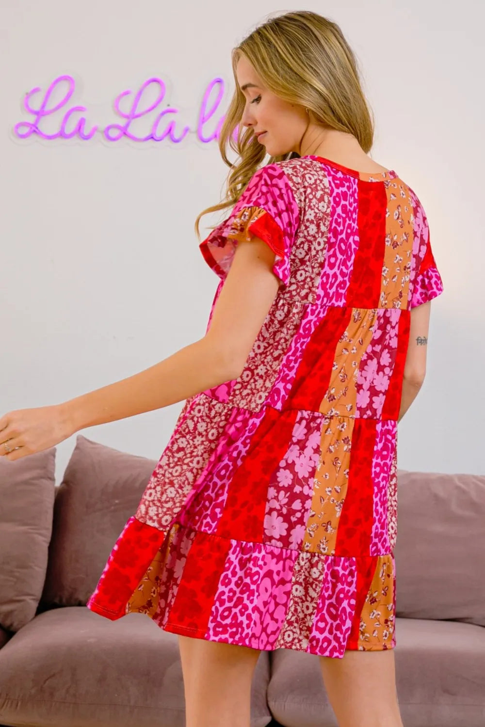 Image of BiBi Leopard Short Sleeve Tiered Dress | Queeble.shop