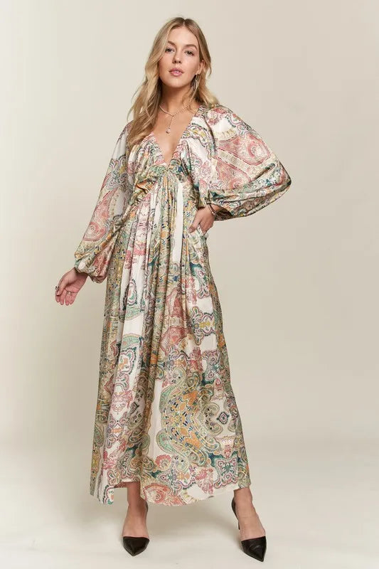 Image of ADORA Printed V-Neck Batwing Sleeve Dress | Queeble.shop