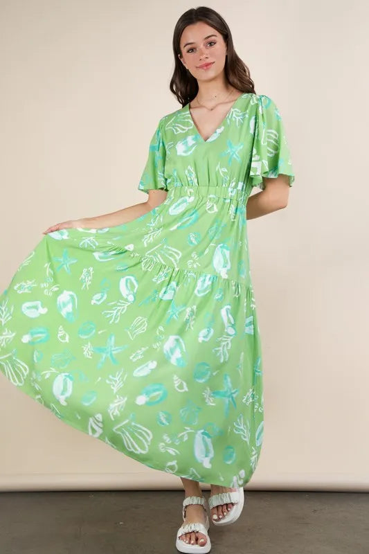 Image of VERY J Printed V-Neck Resort Midi Dress | Queeble.shop