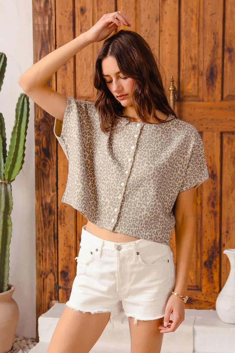 Image of SO ME Leopard Print Button Front Sweater Cardigan | Queeble.shop