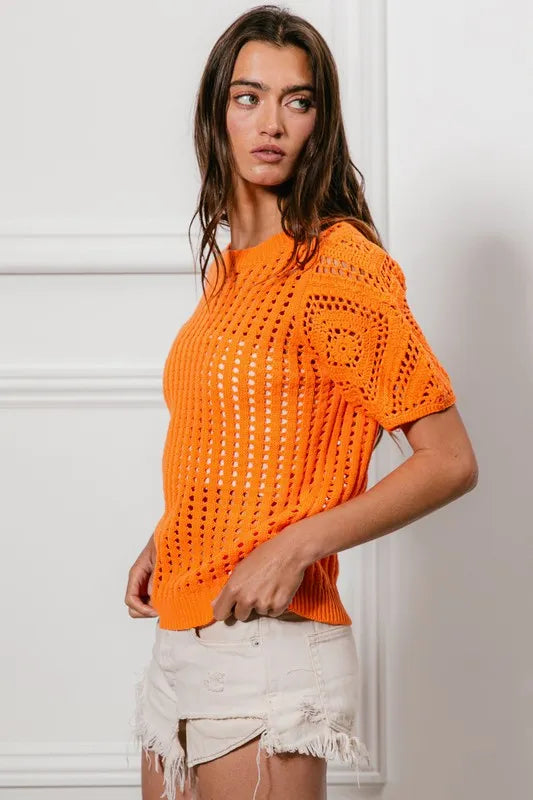 Image of BiBi Crochet Knit Cover Up With Puff Sleeves | Queeble.shop