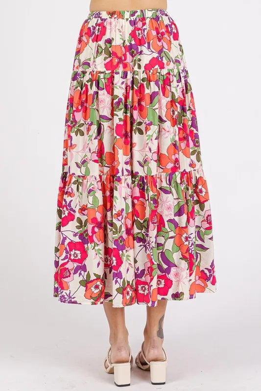 Image of Mittoshop Flower Print Elastic Waist Tiered Skirt | Queeble.shop
