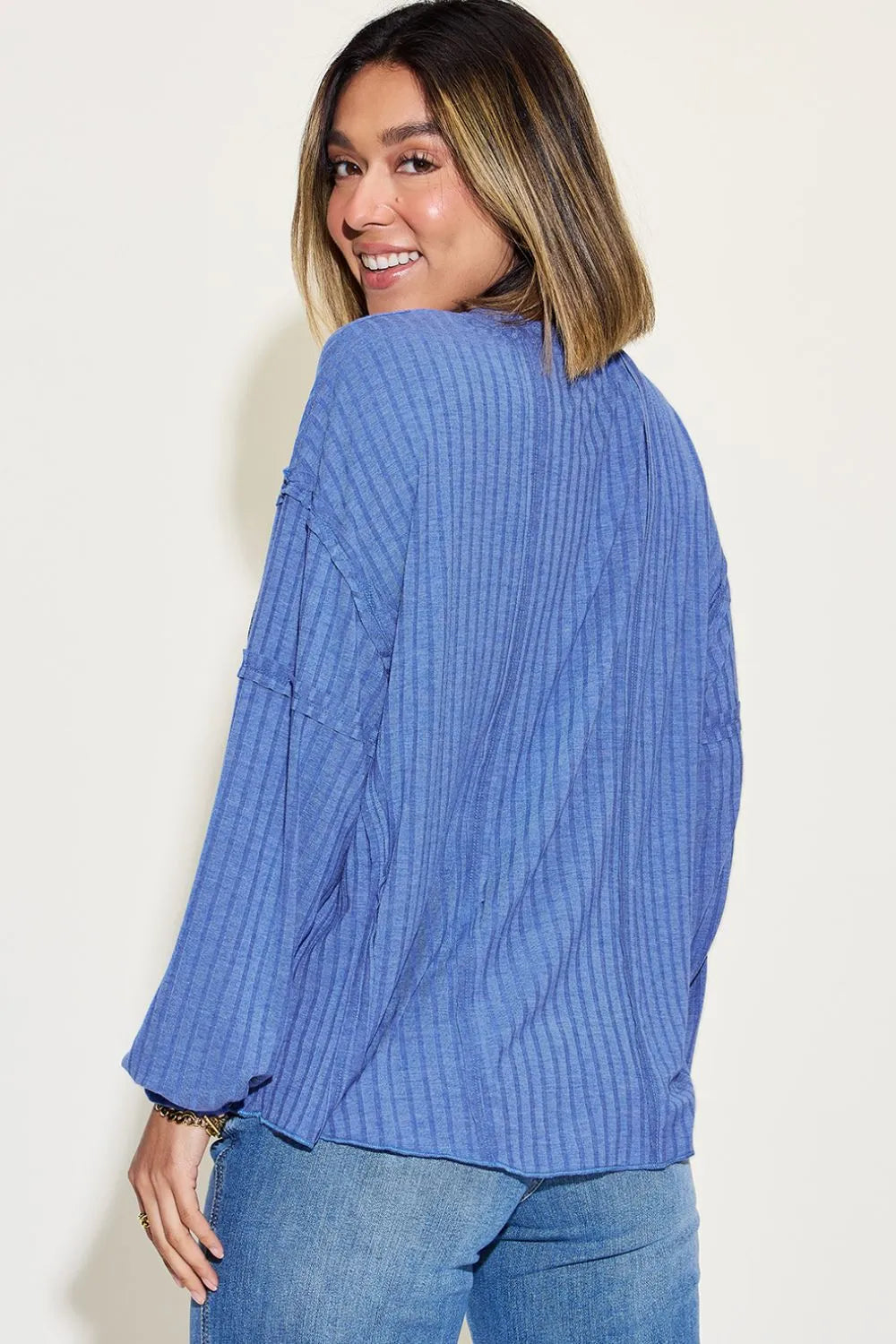 Image of Basic Bae Full Size Ribbed Round Neck Long Sleeve T-Shirt | Queeble.shop