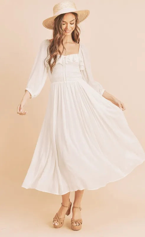 Image of Aemi + Co Ruffled Smocked Square Neck Balloon Sleeve Dress | Queeble.shop