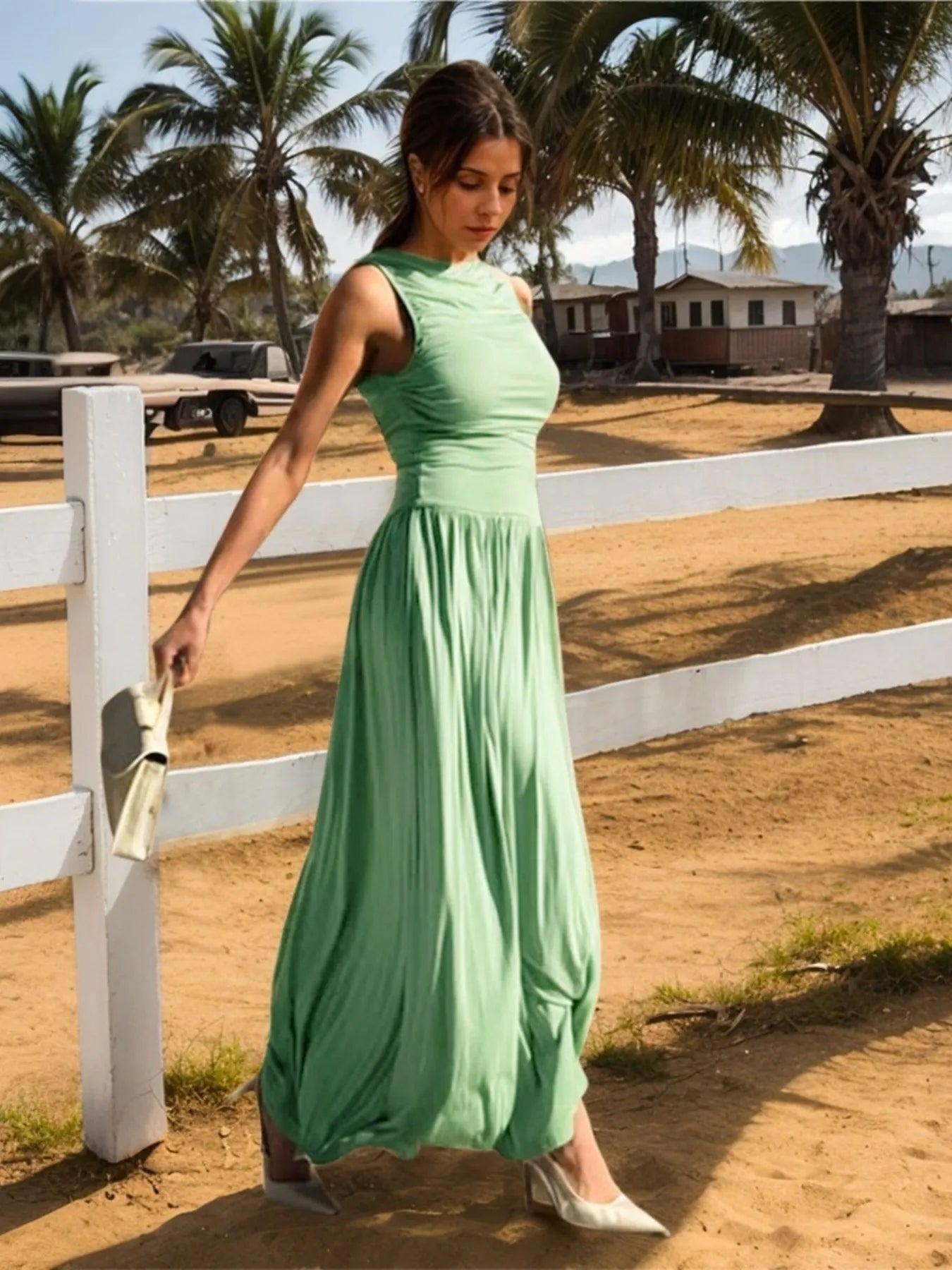 Image of Ruched Sleeveless Maxi Dress | Queeble.shop