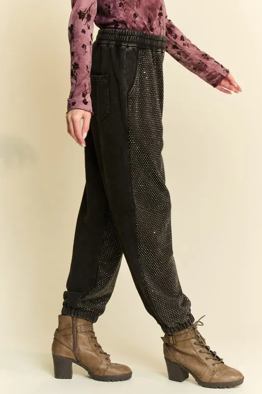 Image of Davi & Dani Rhinestone Elastic Waist Joggers | Queeble.shop