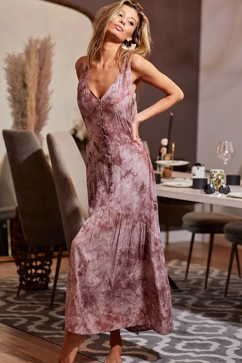 Image of BiBi Tie-Dye Sleeveless V-Neck Dress | Queeble.shop