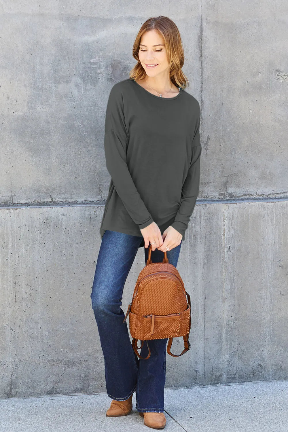 Image of Basic Bae Full Size Round Neck Dropped Shoulder T-Shirt | Queeble.shop