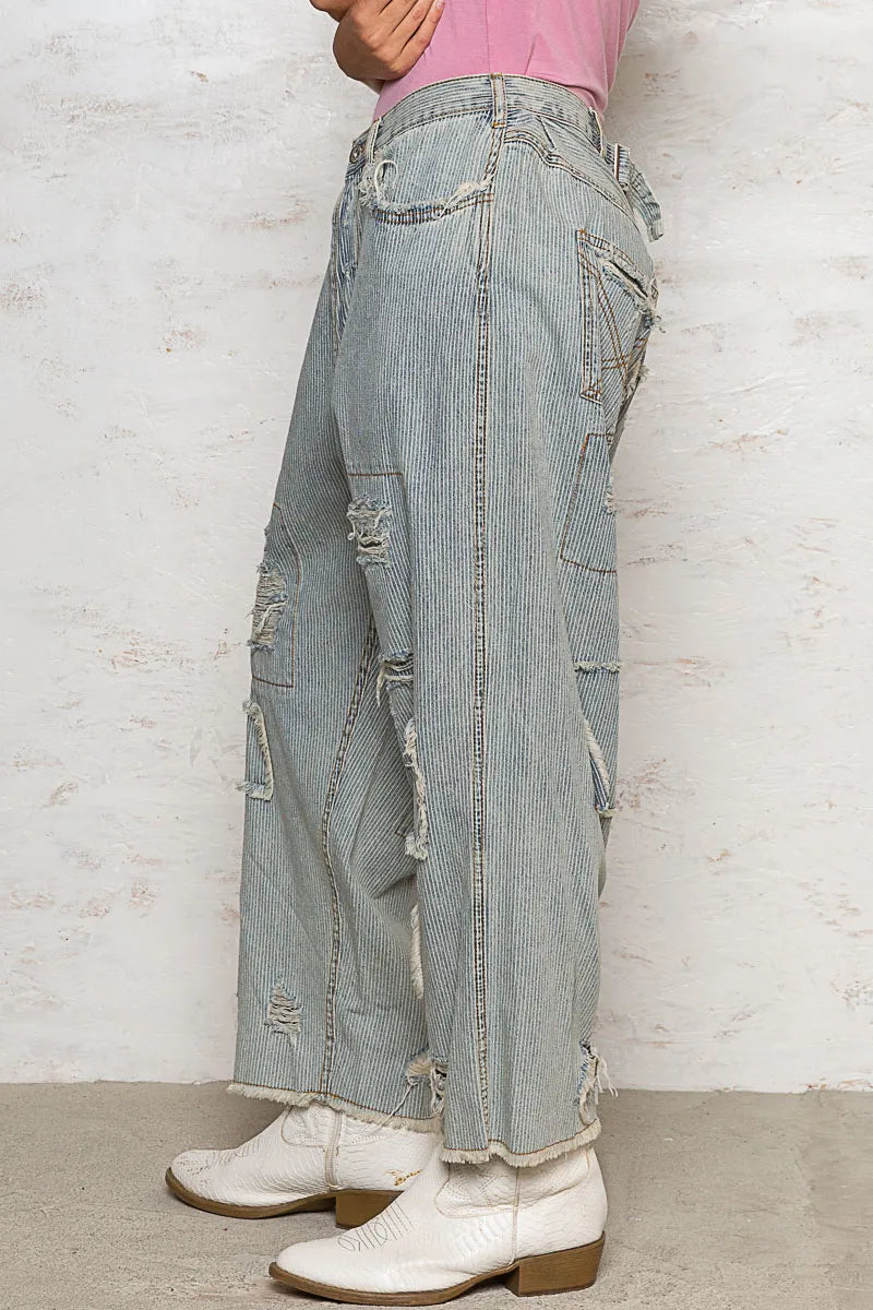 Image of POL Distressed Raw Hem Wide Leg Pants | Queeble.shop