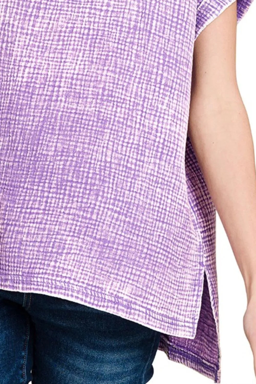 Image of Zenana Woven Double Gauze Acid Washed Short Sleeve Top | Queeble.shop