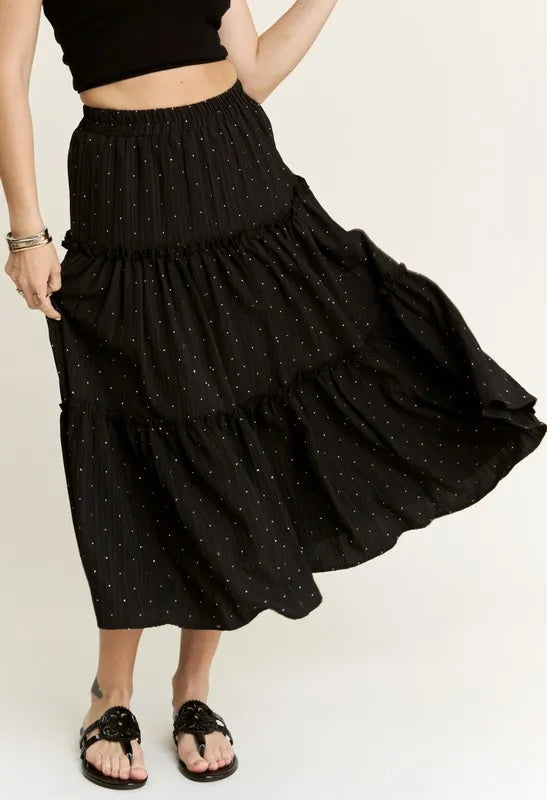 Image of ADORA Rhinestone Accent Tiered Skirt | Queeble.shop