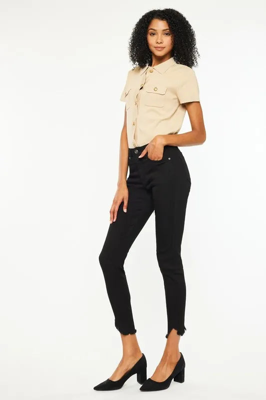 Image of Kancan High Rise Frayed Hem Skinny Jeans | Queeble.shop