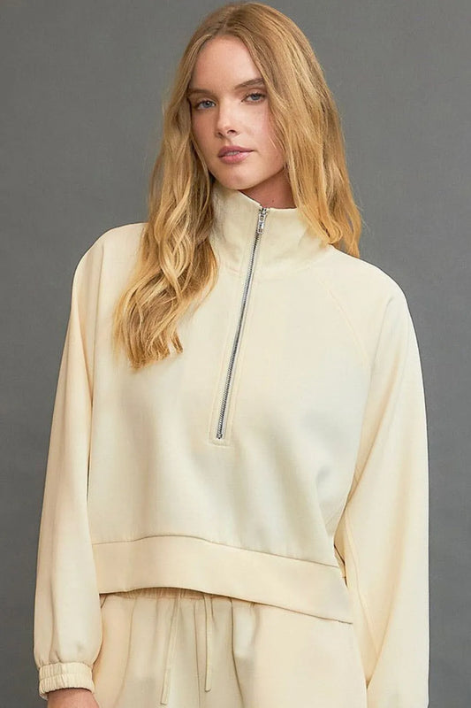 Image of Umgee Full Size Half Zip Cropped Sweatshirt Plus Size | Queeble.shop