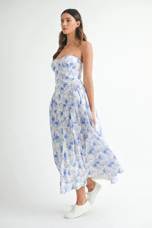 Image of MABLE Sweetheart Neckline Floral Printed Midi Dress | Queeble.shop