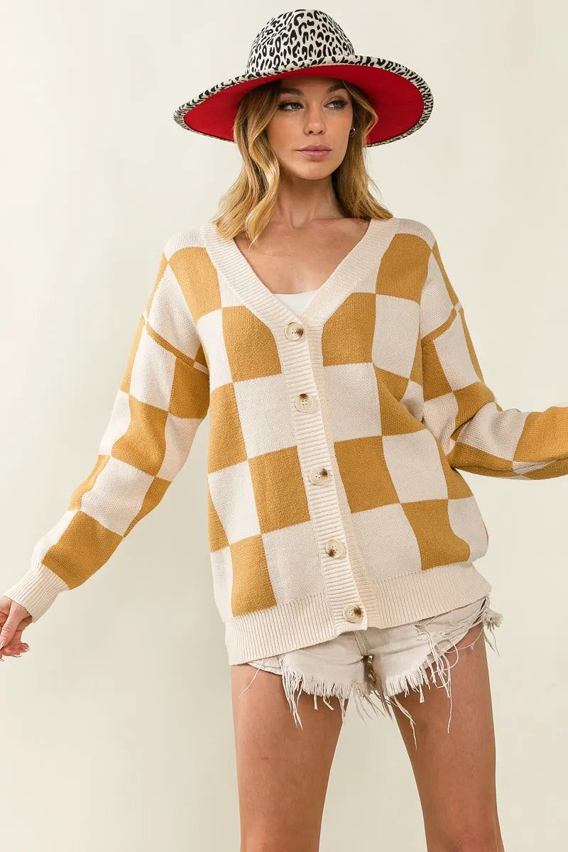 Image of BiBi Checked V-neck Cardigan | Queeble.shop