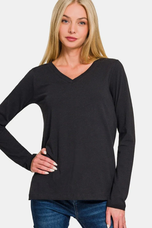 Image of Zenana Full Size V-Neck Long Sleeve T-Shirt | Queeble.shop
