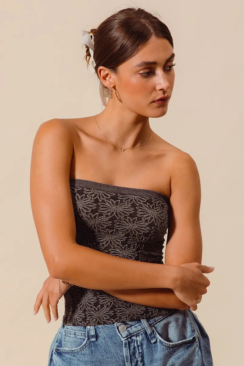 Image of SO ME Jacquard Floral Two Tone Seamless Tube Top | Queeble.shop