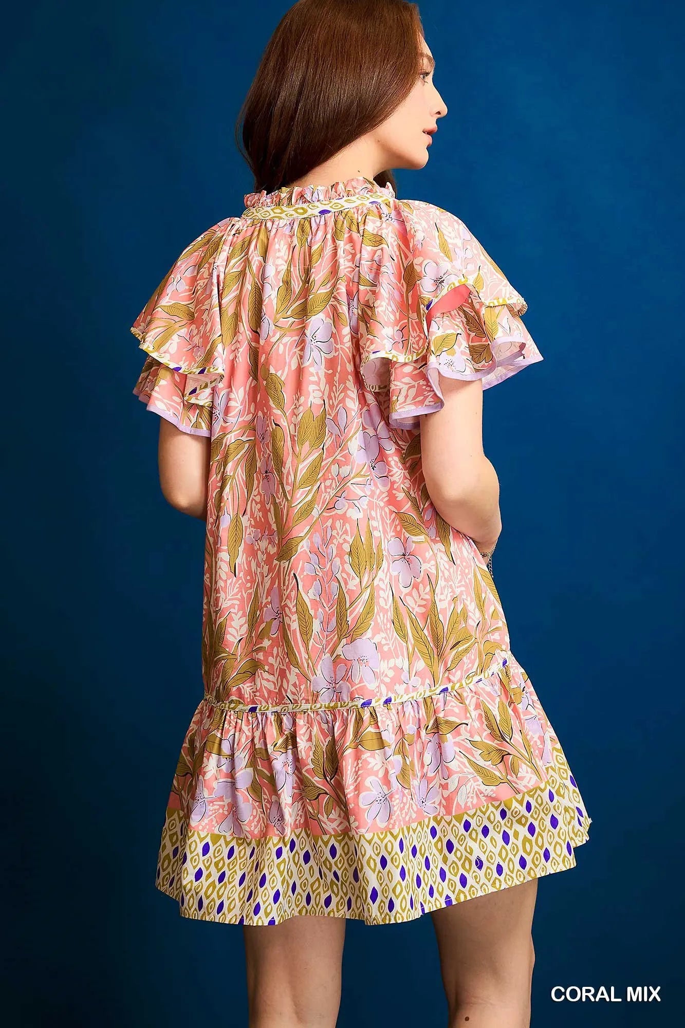 Image of Umgee Floral Ruffle-Sleeve Tunic Dress | Queeble.shop