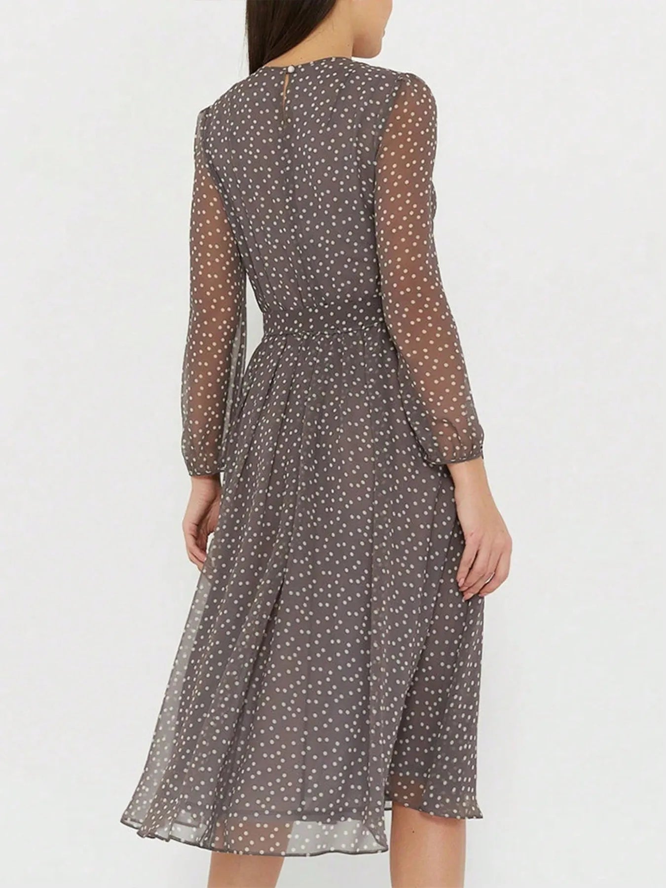 Image of Printed Round Neck Long Sleeve Midi Dress | Queeble.shop