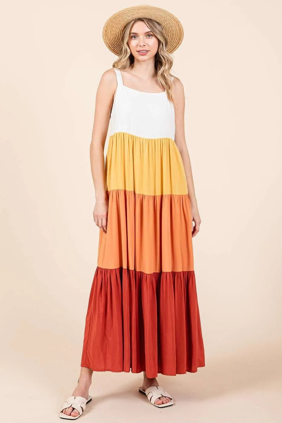 Image of Mittoshop Color Block Tiered Pull-On Maxi Dress | Queeble.shop