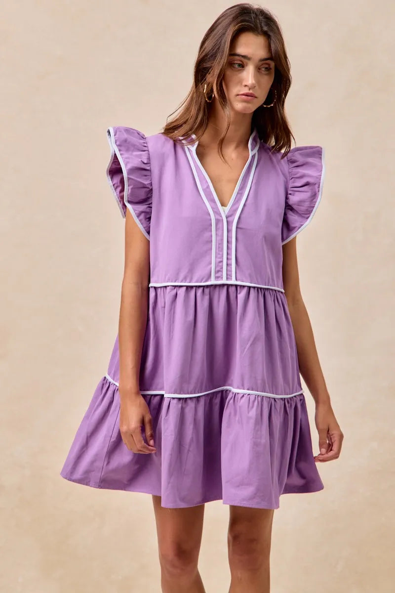 Image of BiBi Gameday Theme Contrast Binding Ruffled Dress | Queeble.shop