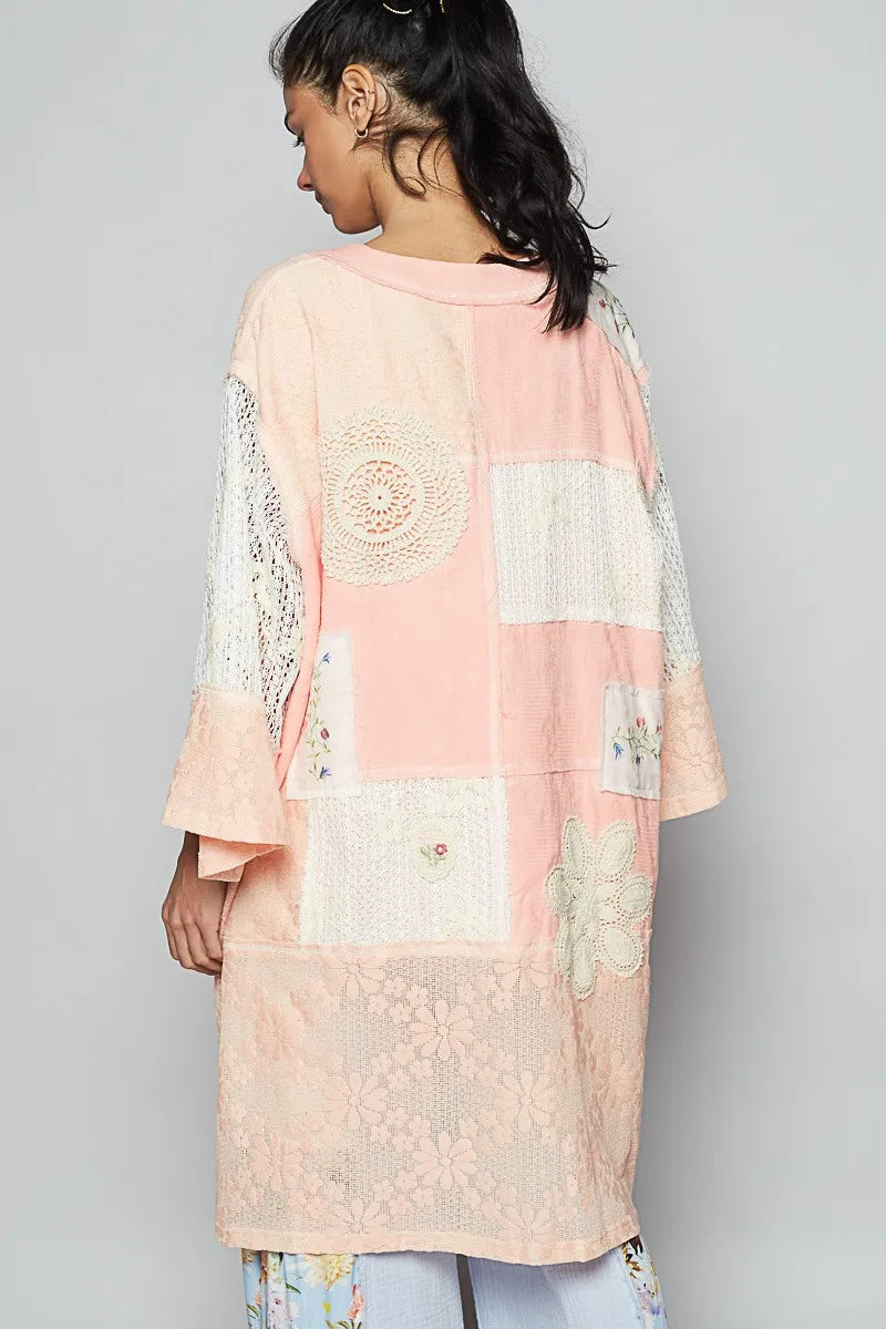 Image of POL Double Gauze and Lace Mix Cardigan with Embroidered Detail | Queeble.shop