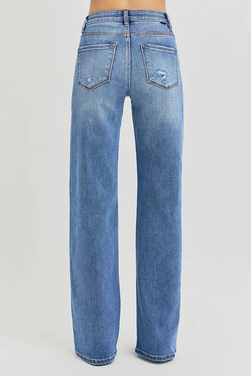 Image of RISEN Full Size Tummy Control Elastic Band High Rise Wide Jeans Plus Size | Queeble.shop