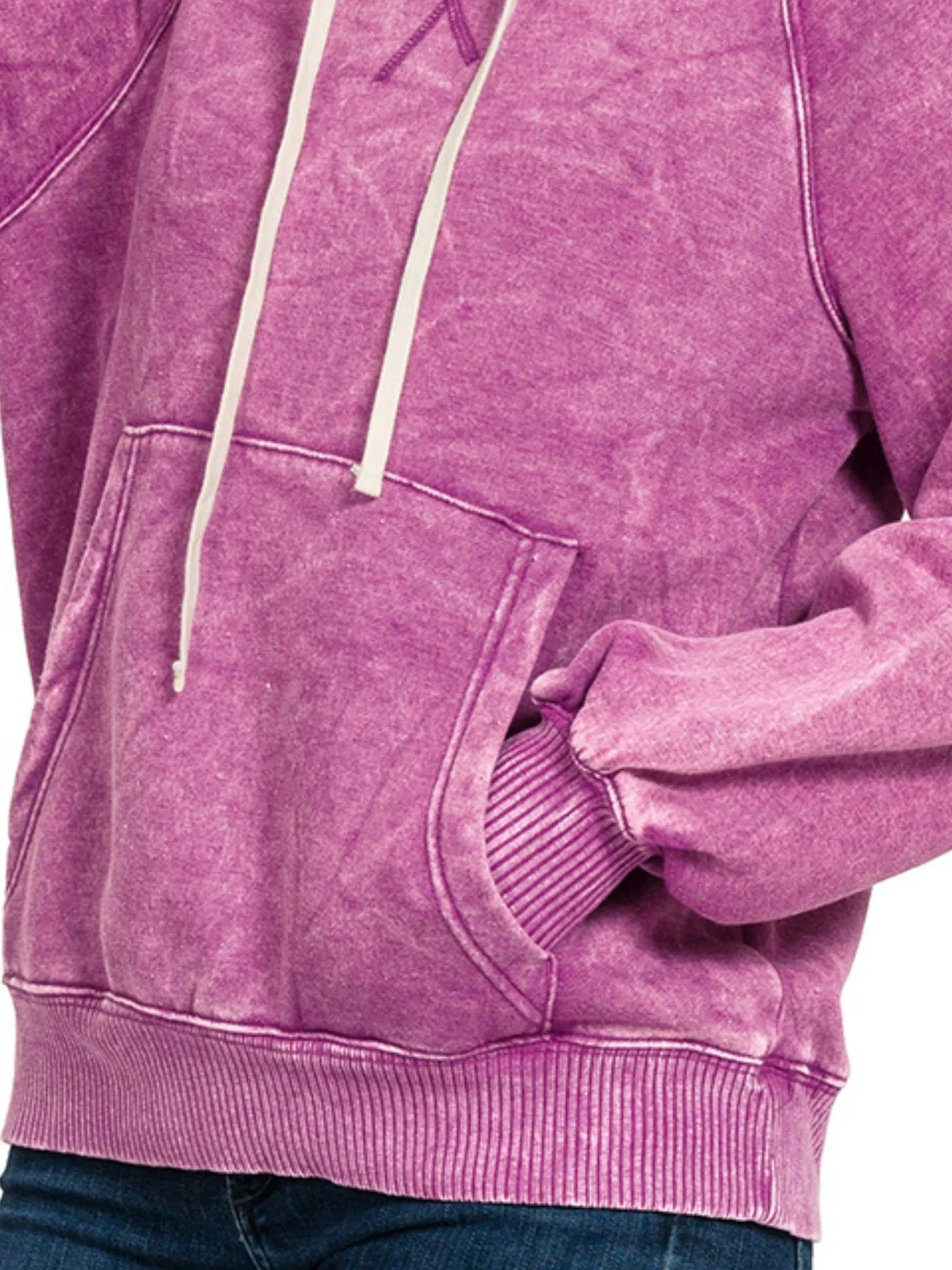 Image of Zenana Acid Wash Fleece Hoodie with Kangaroo Pocket | Queeble.shop