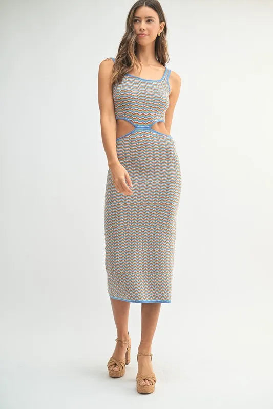 Image of MABLE Multi Color Chevron Knit Bodycon Midi Dress | Queeble.shop