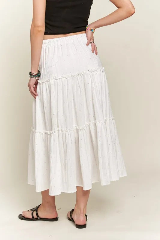 Image of ADORA Rhinestone Accent Tiered Skirt | Queeble.shop