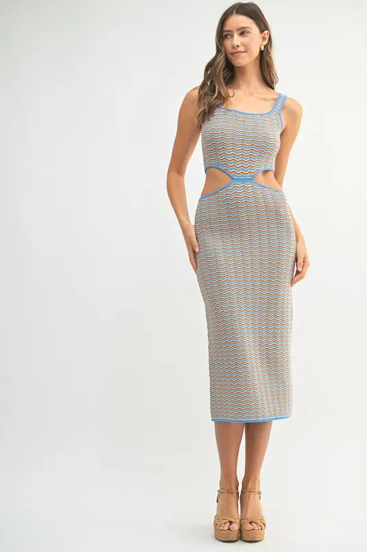 Image of MABLE Multi Color Chevron Knit Bodycon Midi Dress | Queeble.shop