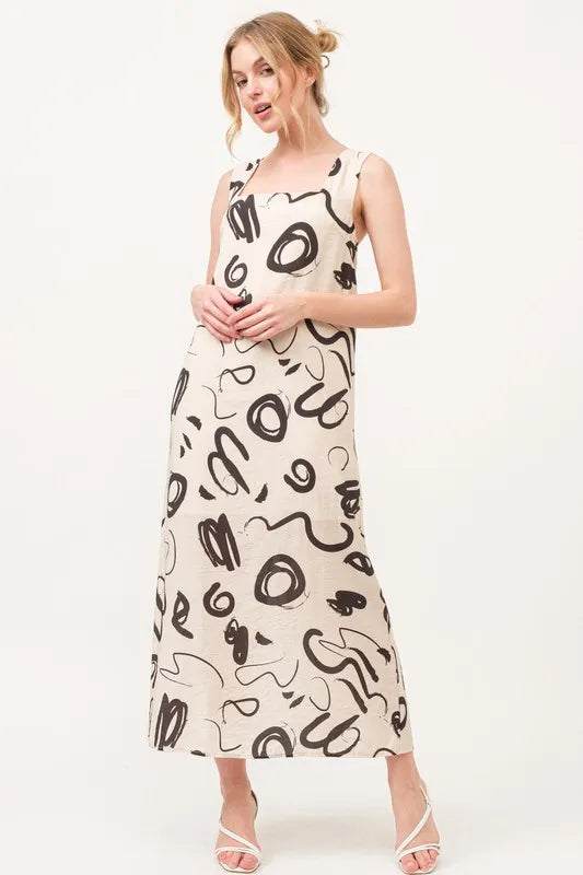 Image of And The Why Square Neck Abstract Printed Maxi Dress | Queeble.shop