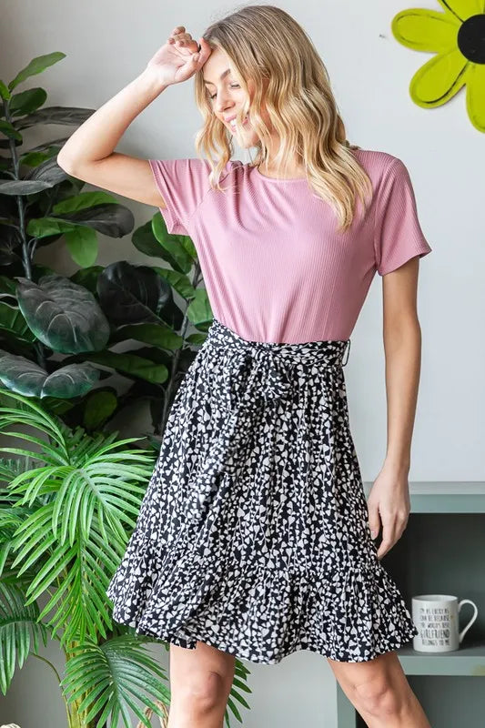 Image of Heimish Full Size Short Sleeve Solid And Animal Print Mini Dress Plus Size | Queeble.shop