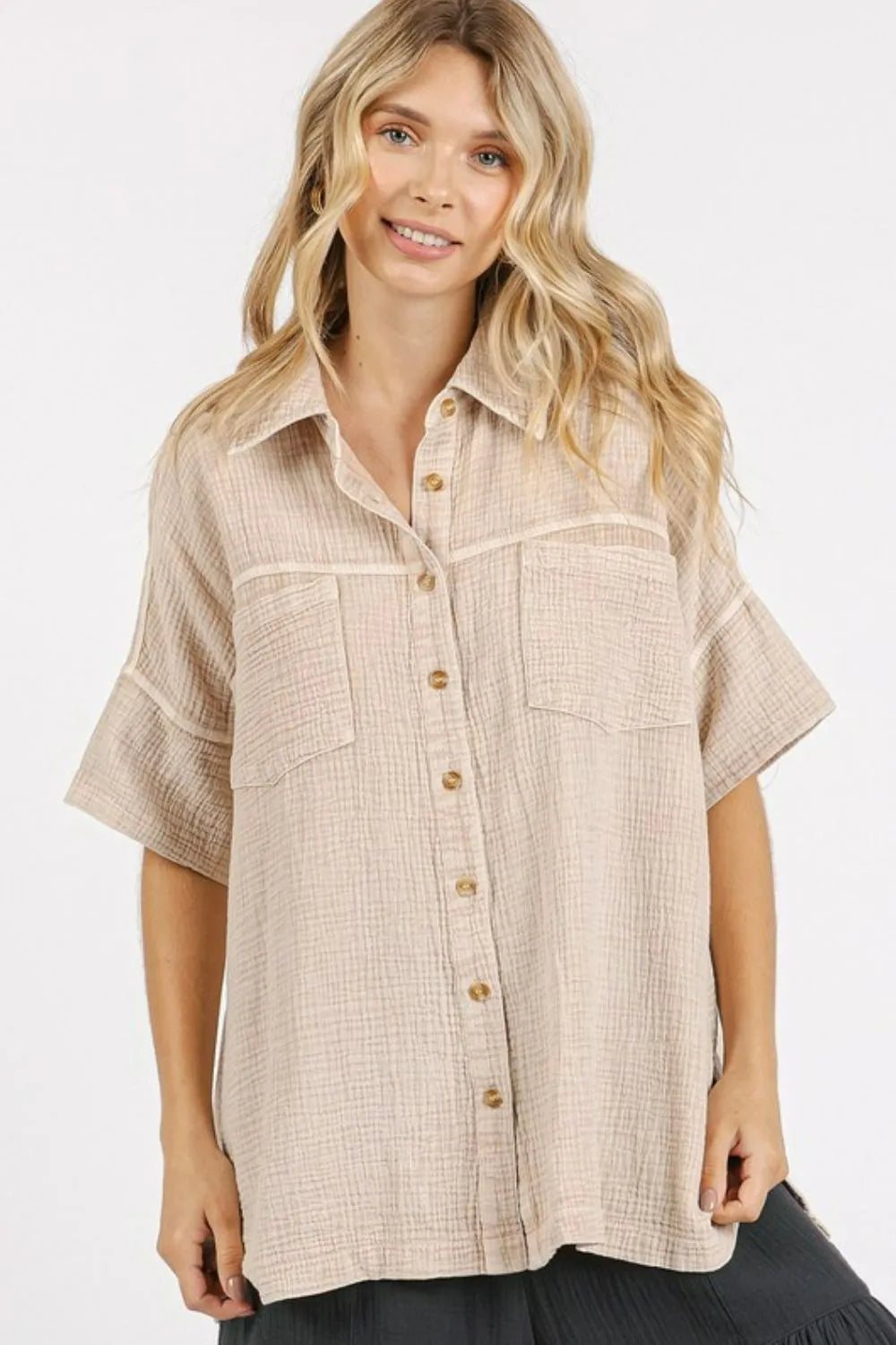Image of Mittoshop Mineral Wash Gauze Oversized Short Sleeve Shirt | Queeble.shop