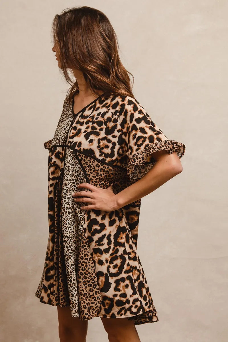 Image of BiBi Leopard Prints Mix and Match Short Sleeves Dress | Queeble.shop