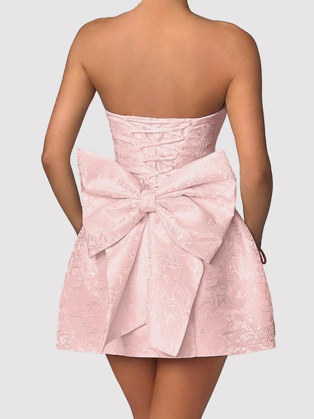 Image of Lace-Up Sleeveless Satin Mini Dress with Bow | Queeble.shop