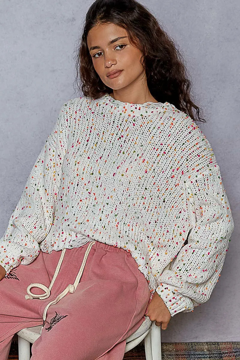 Image of POL Round Neck Fringed Hem Sweater | Queeble.shop