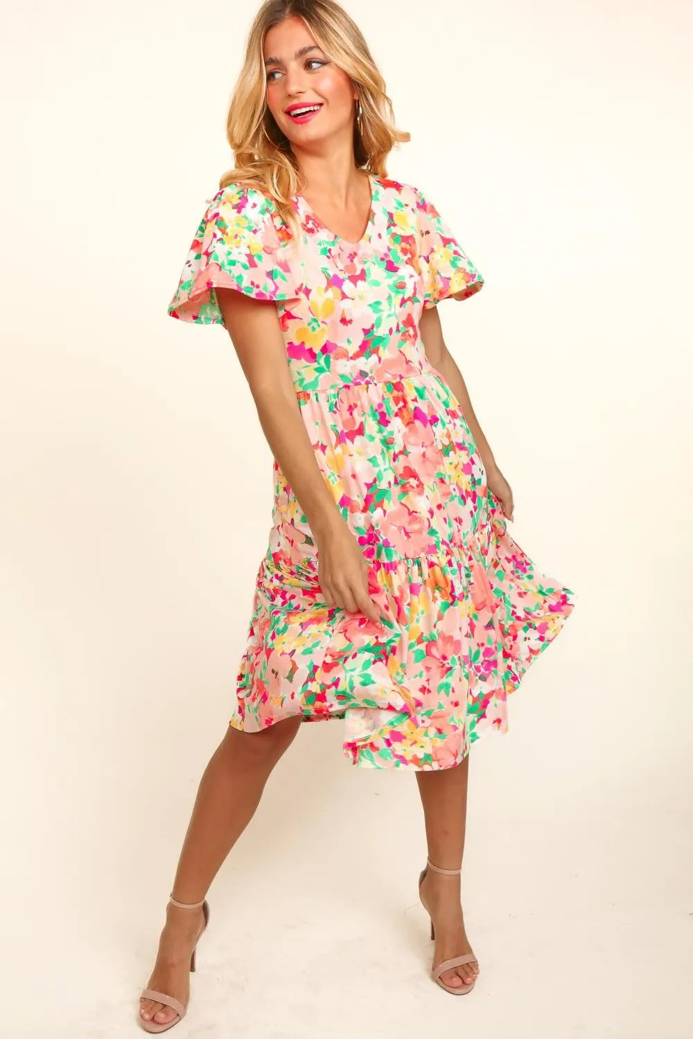 Image of Haptics Tiered Floral Midi Dress with Pockets | Queeble.shop