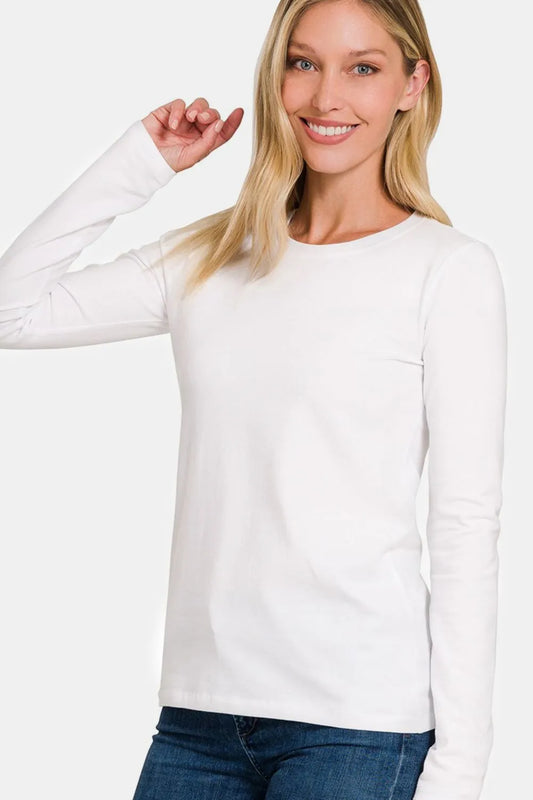 Image of Zenana Full Size Solid Color Round Neck Long Sleeve T-Shirt | Queeble.shop