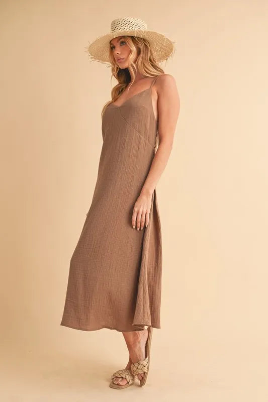 Image of Aemi+Co Side Button Midi Cami Dress | Queeble.shop