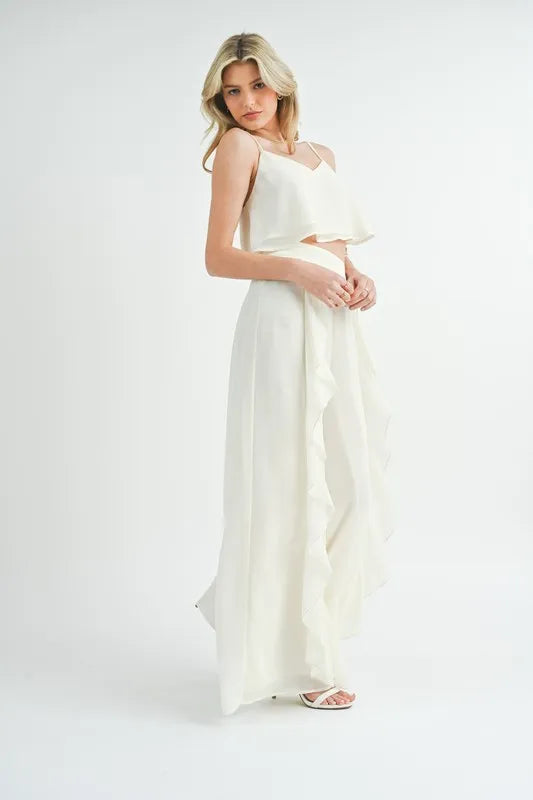 Image of MABLE Crop Cami and Ruffled Wide Leg Pants Set | Queeble.shop