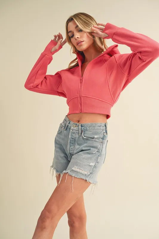 Image of Aemi + Co Zip Up Raglan Sleeve Cropped Hoodie | Queeble.shop