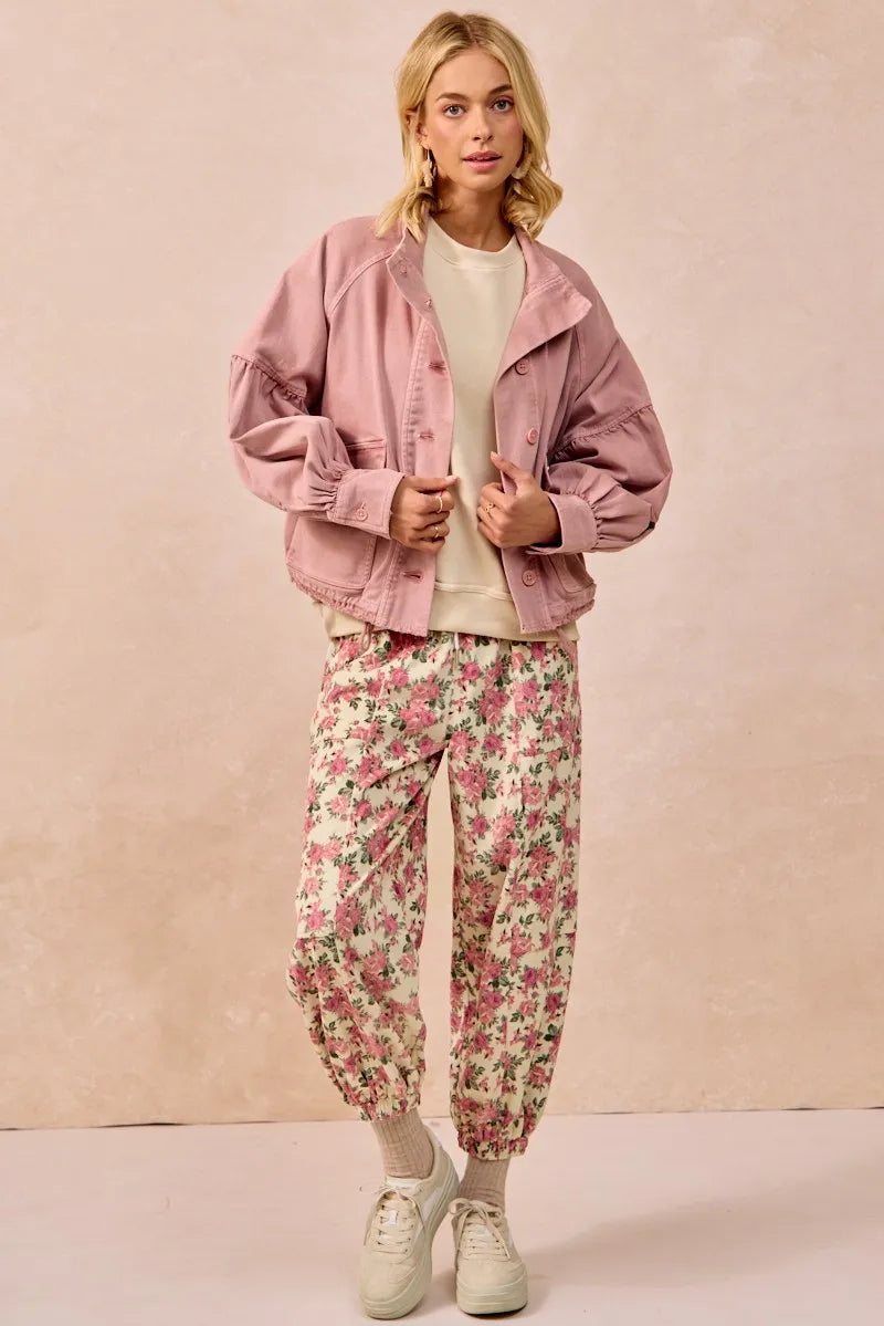 Image of BiBi Floral Printed Twill Drawstring Pants With Elastic Band | Queeble.shop