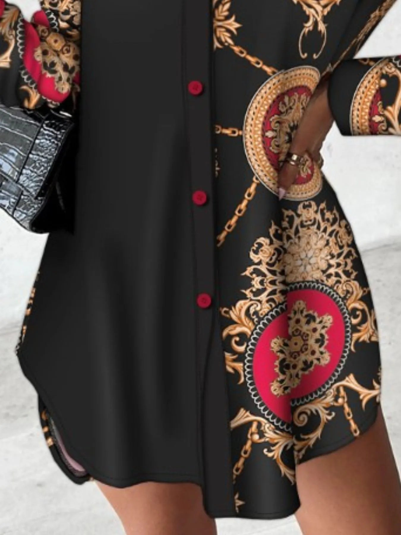 Image of Printed Button Up Long Sleeve Shirt Dress | Queeble.shop