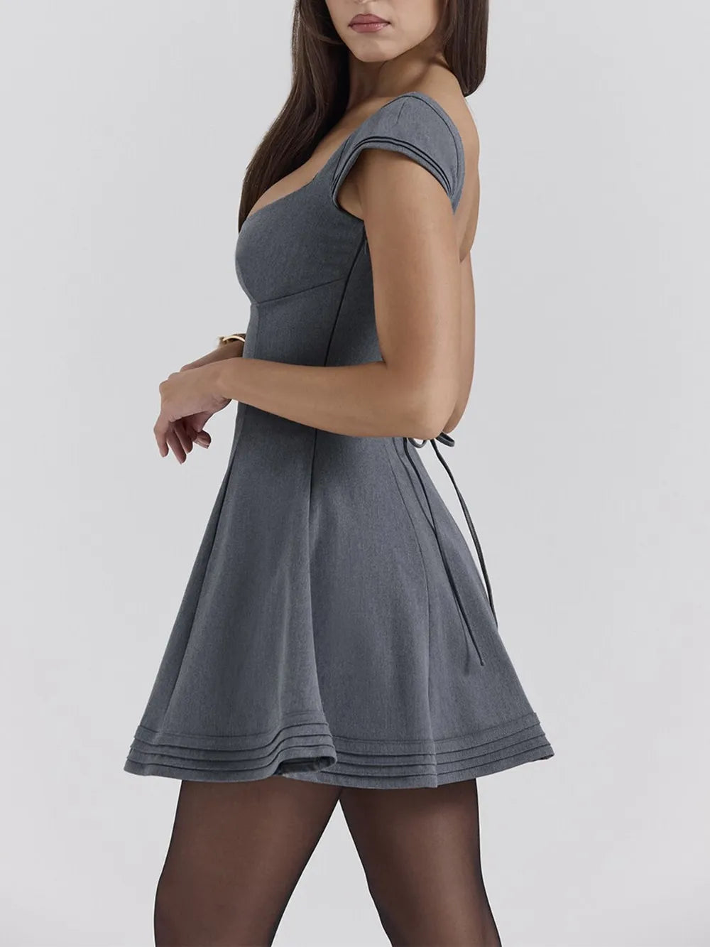 Image of Devine Lace-Up Sweetheart Neck Cap Sleeve Mini Dress | Queeble.shop
