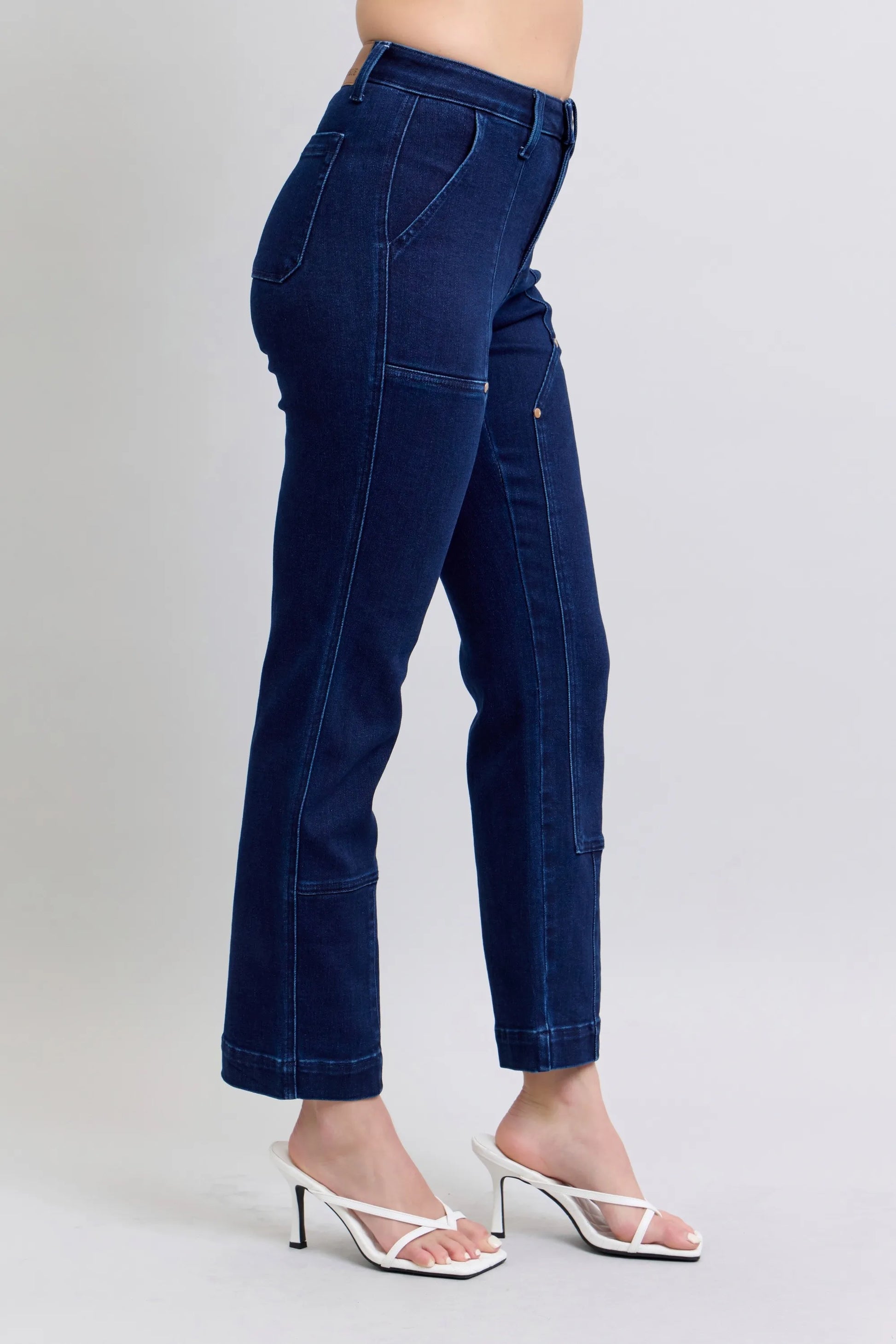 Image of Judy Blue Full Size Hw Work Wear Knee Patch Straight Jeans Plus Size | Queeble.shop