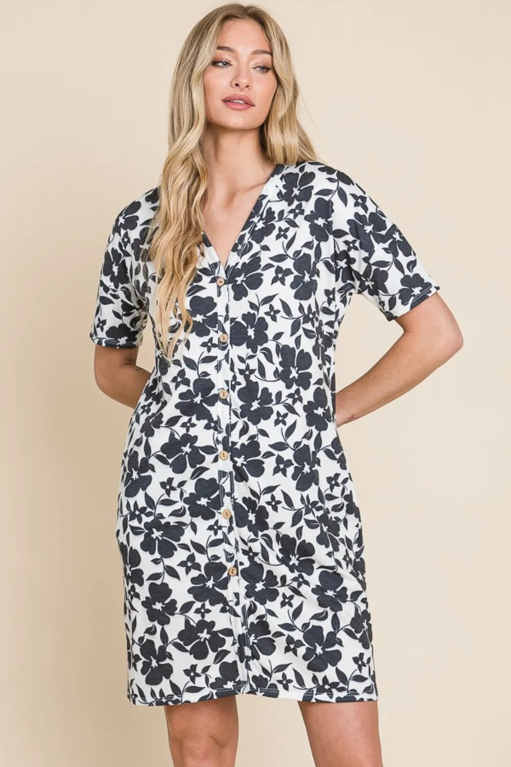 Image of BOMBOM Floral Button Down Mini Dress | Queeble.shop