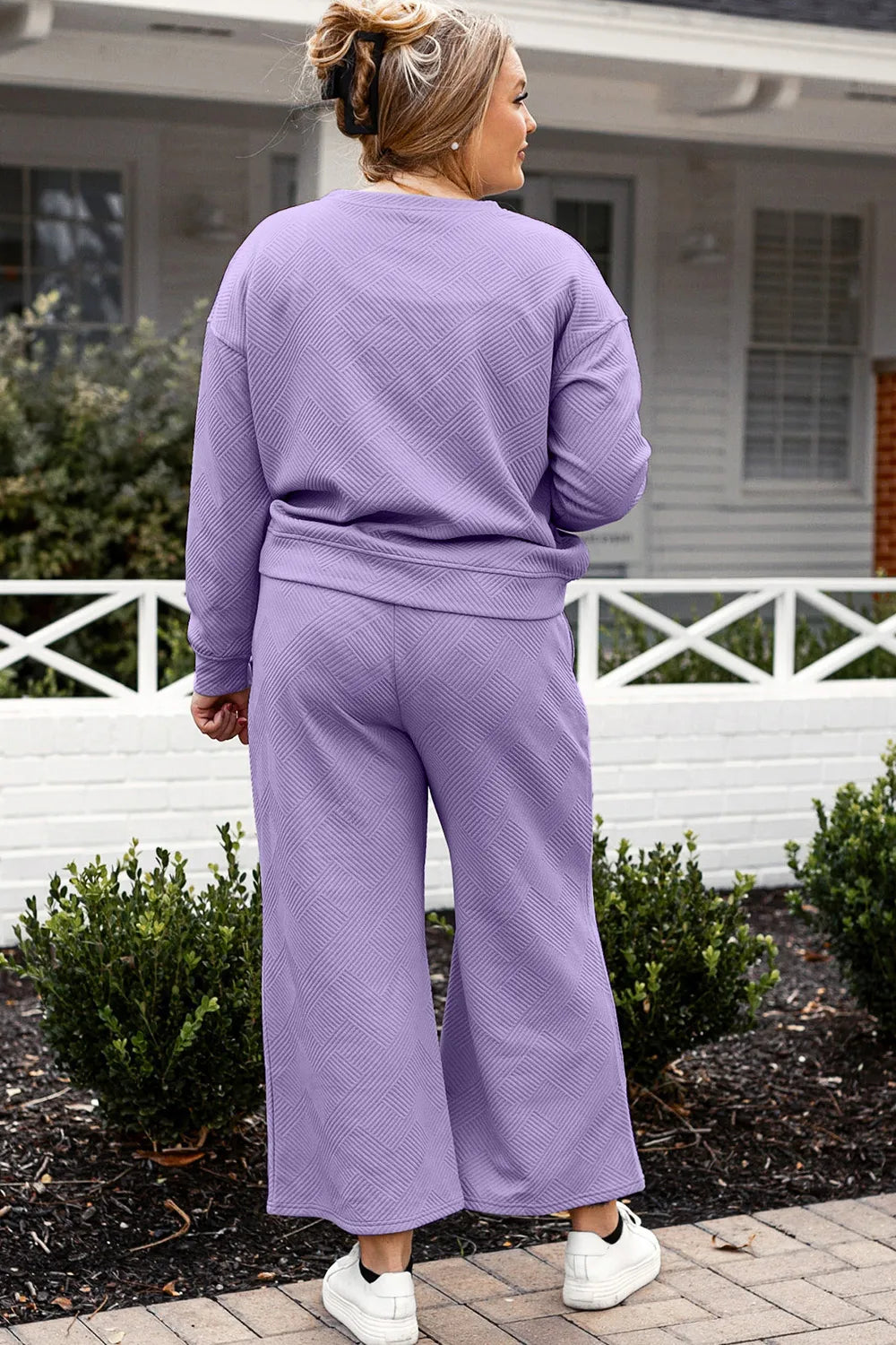 Image of Double Take Full Size Textured Long Sleeve Top and Drawstring Pants Set | Queeble.shop