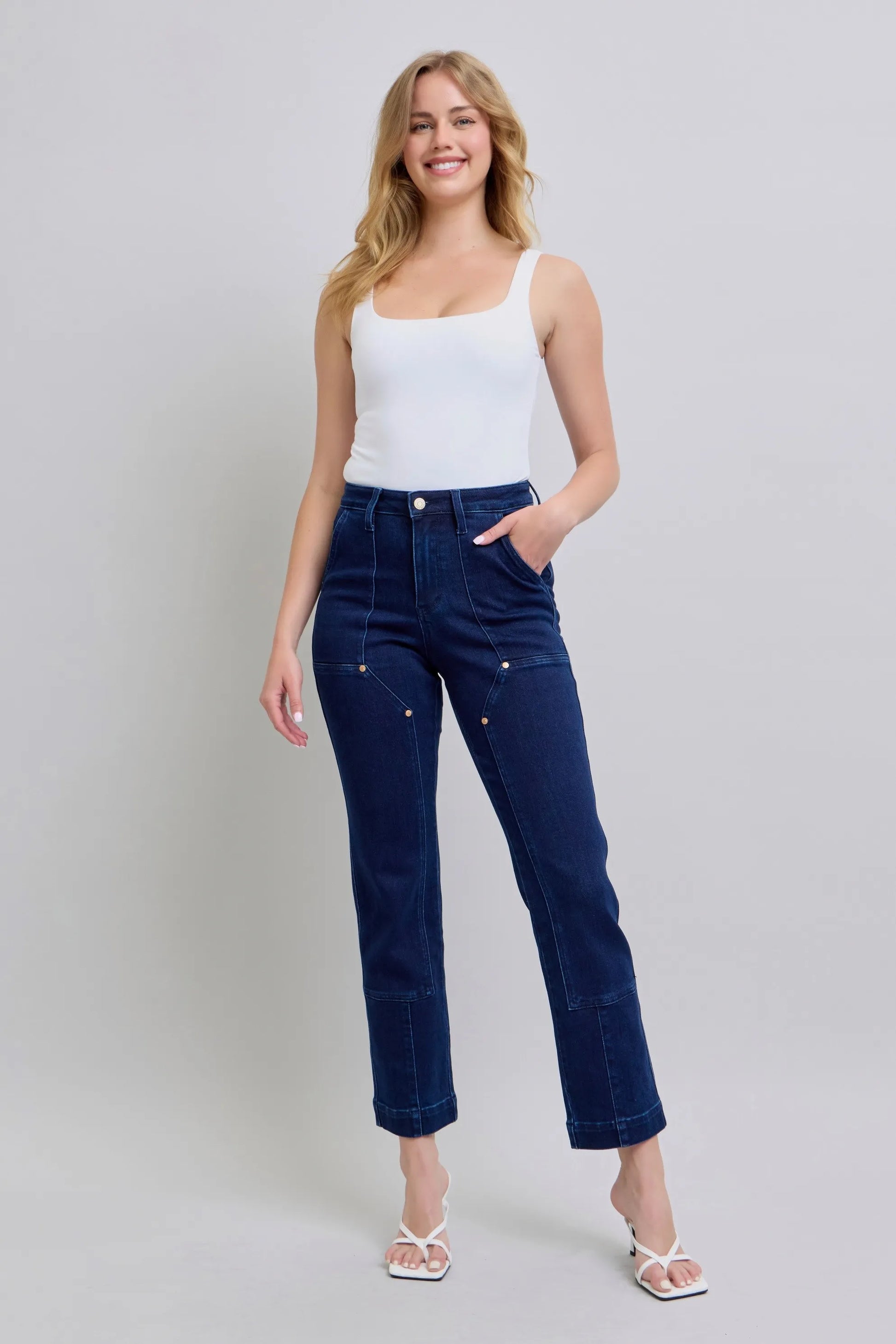 Image of Judy Blue Full Size Hw Work Wear Knee Patch Straight Jeans Plus Size | Queeble.shop